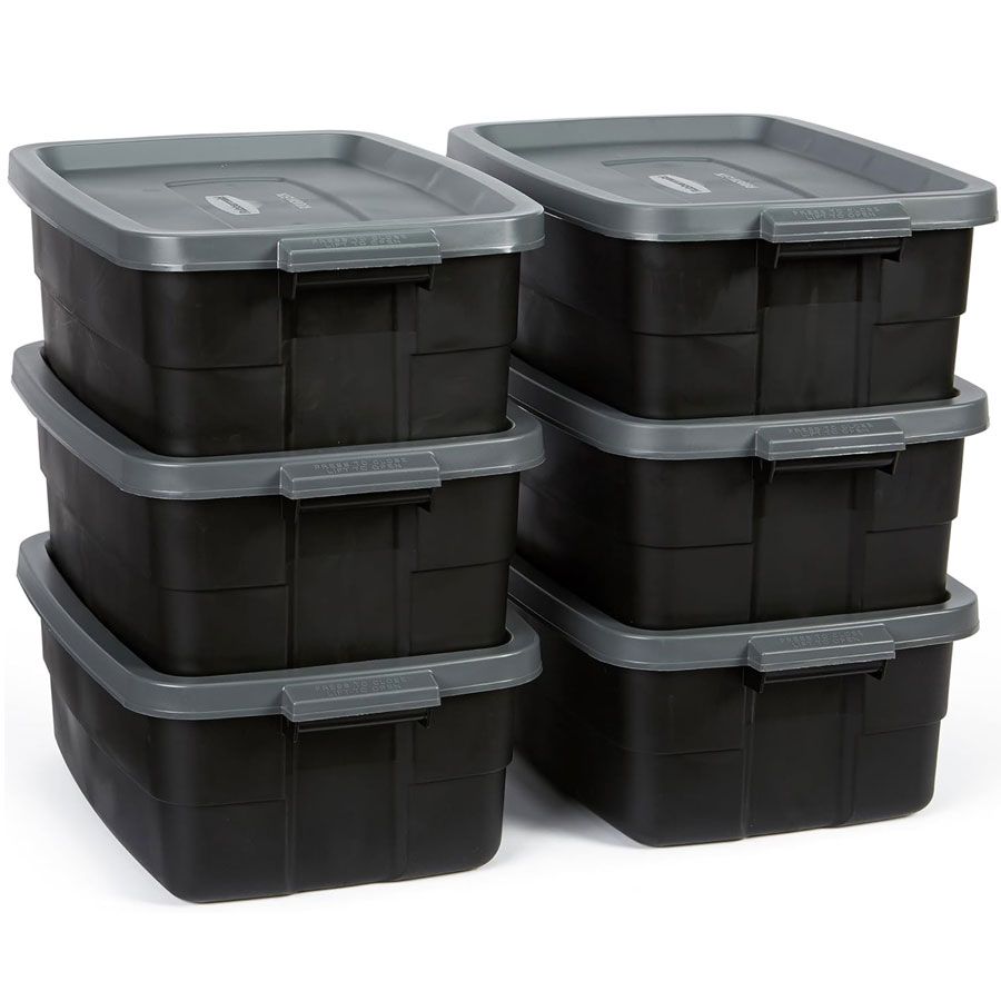 Rubbermaid stackable and durable storage bins with lids perfect and essential to those new to rv trailer camping