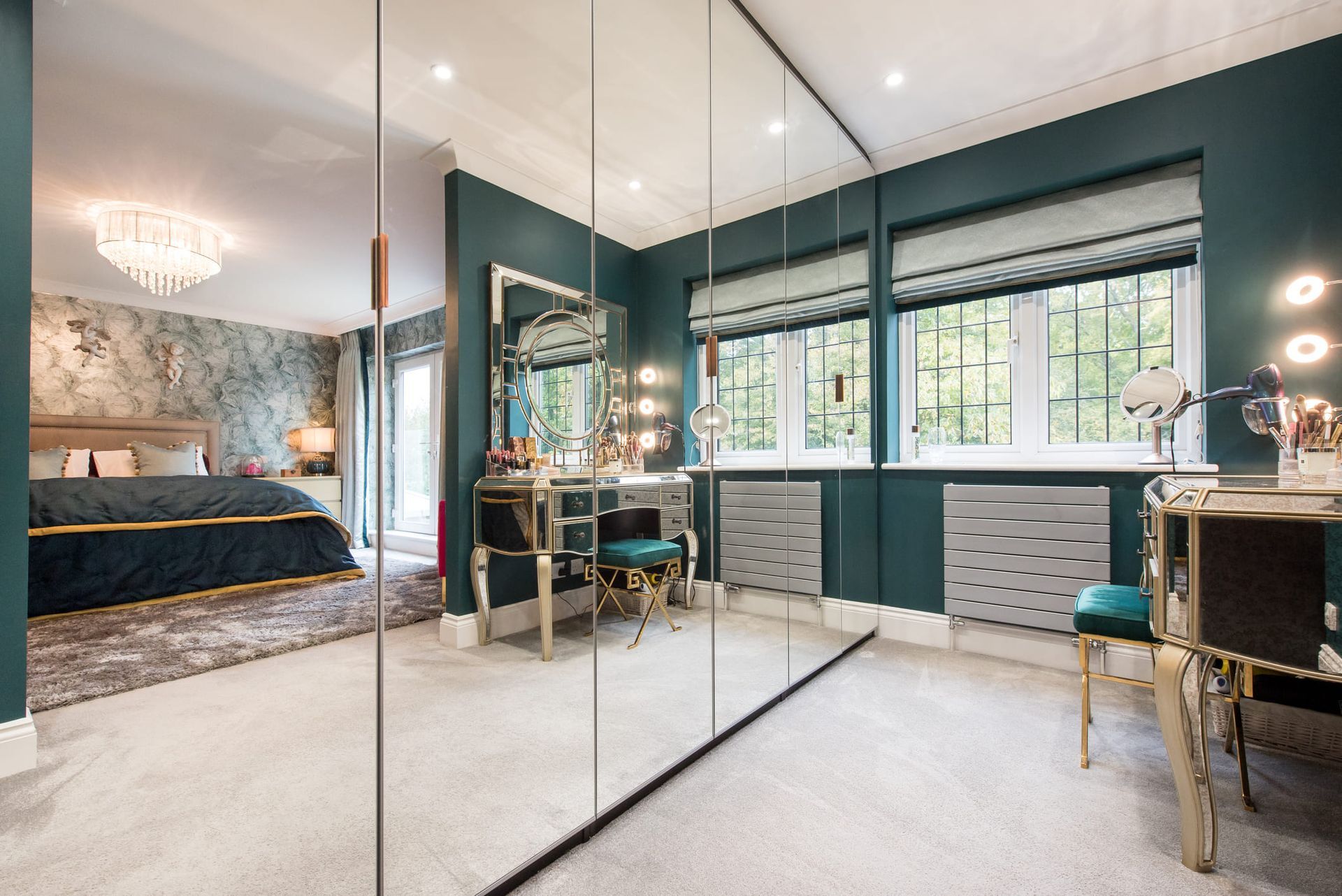 There is a large mirror in the middle of the room.