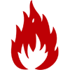 A red fire icon on a white background.