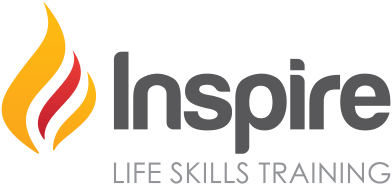 The logo for inspire life skills training has a flame on it.