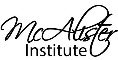 A black and white logo for the mccalister institute.