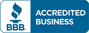 A blue sign that says accredited business on it.