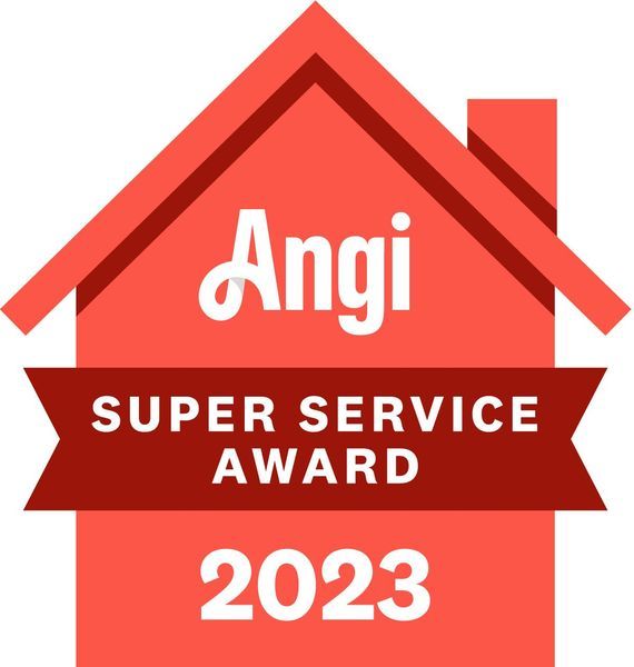 A red house with the words angi super service award 2023 on it