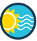 An icon of a sun and waves in a blue circle for Clementine's Car wash drying blowers