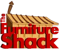 The Furniture Shack logo: red text over a wooden shack, topped with a chimney.
