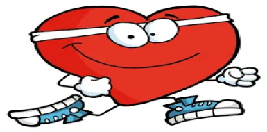 A cartoon heart is wearing sunglasses and running.