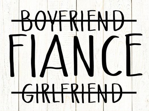 A sign that says `` boyfriend fiance girlfriend '' on a wooden background.