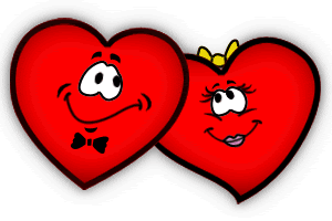 A couple of hearts with faces on them