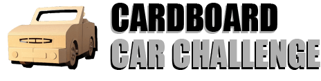 Het logo van de kartonnen auto challenge toont een kartonnen auto