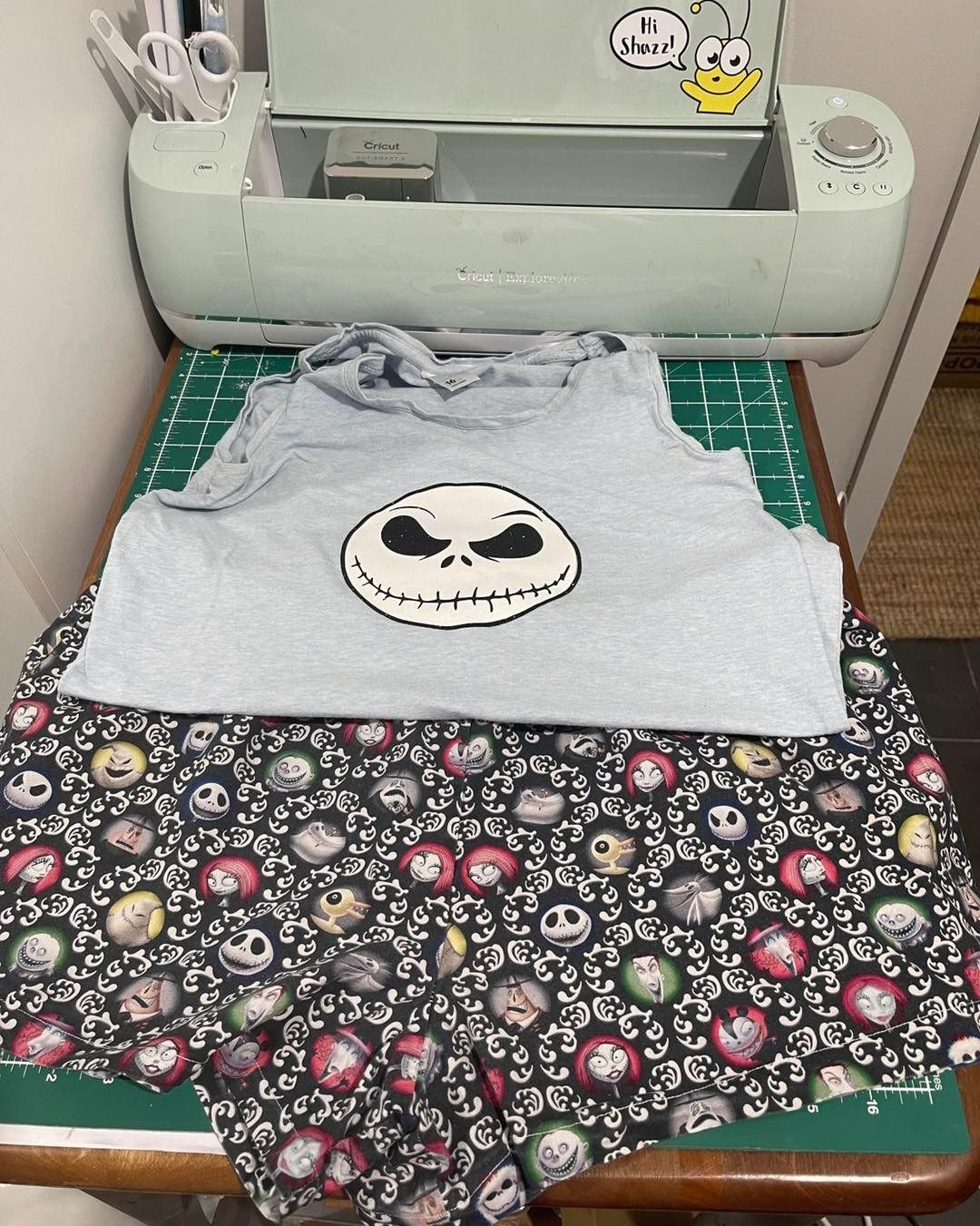 Jack Skellington Shirt and Patterned Pants on Cutting Mat, Cricut Machine — That Printed Vinyl Place in Heatley, QLD