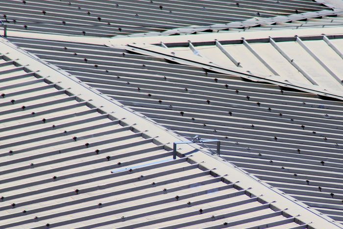 a close up of a roof with a striped pattern
