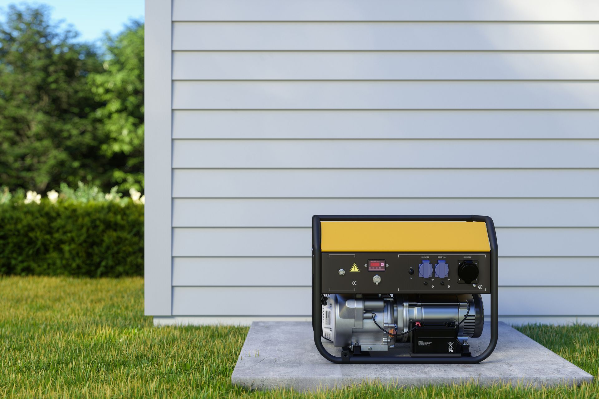 Front view of electric generator in the backyard.