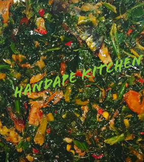 A plate of food with the words handape kitchen written on it