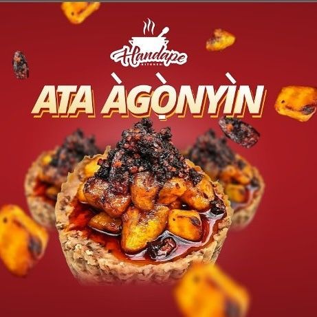 An advertisement for ata agonyin with a picture of food