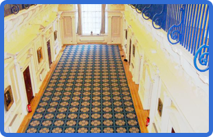 patterned carpet in a hallway