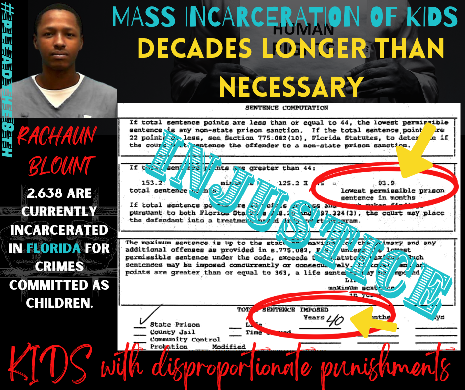 Rachaun Blount. Mass incarceration of Kids. Excessive Punishment. Decades longer than necessary. Sentencing Scoresheet image. 