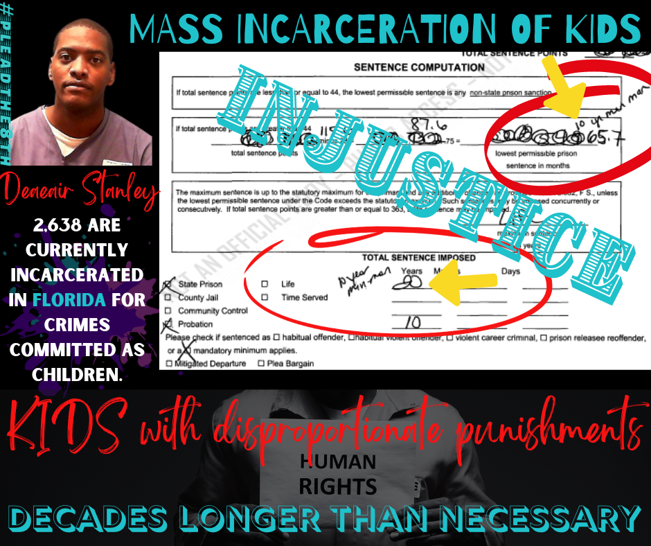 Deneair Stanley. Mass incarceration of Kids. Excessive Punishment. Decades longer than necessary. Sentencing Scoresheet image. 