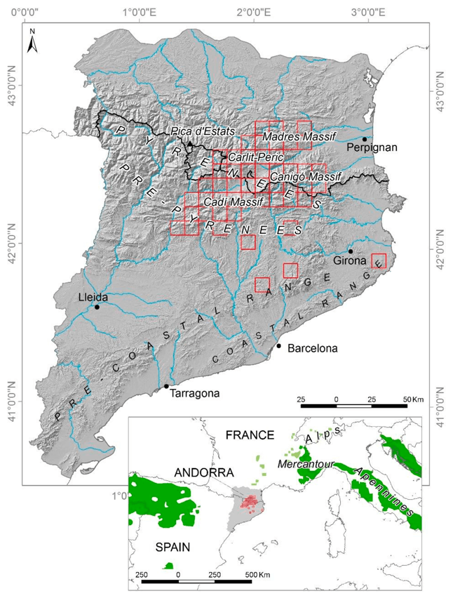 Location of the area of study in Catalonia, Andorra, and the south-east of France.