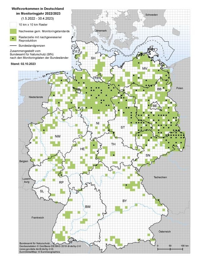 Bild: Wolfsvorkommen in Deutschland