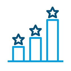 Barras azules con estrellas en la parte superior, que representan logros crecientes.