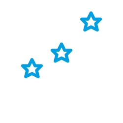 Tres estrellas de contorno azul dispuestas en diagonal.