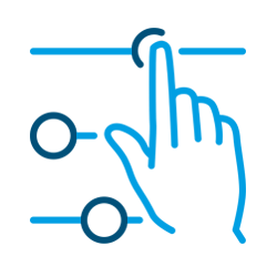 Mano ajustando un control deslizante, representado por líneas y círculos azules.