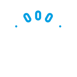 Tres pastillas azules que irradian hacia arriba y dos puntos azules debajo.