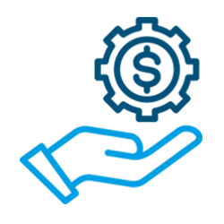 Mano sosteniendo un engranaje con un signo de dólar.