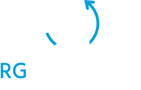 Flecha curva azul sobre las letras