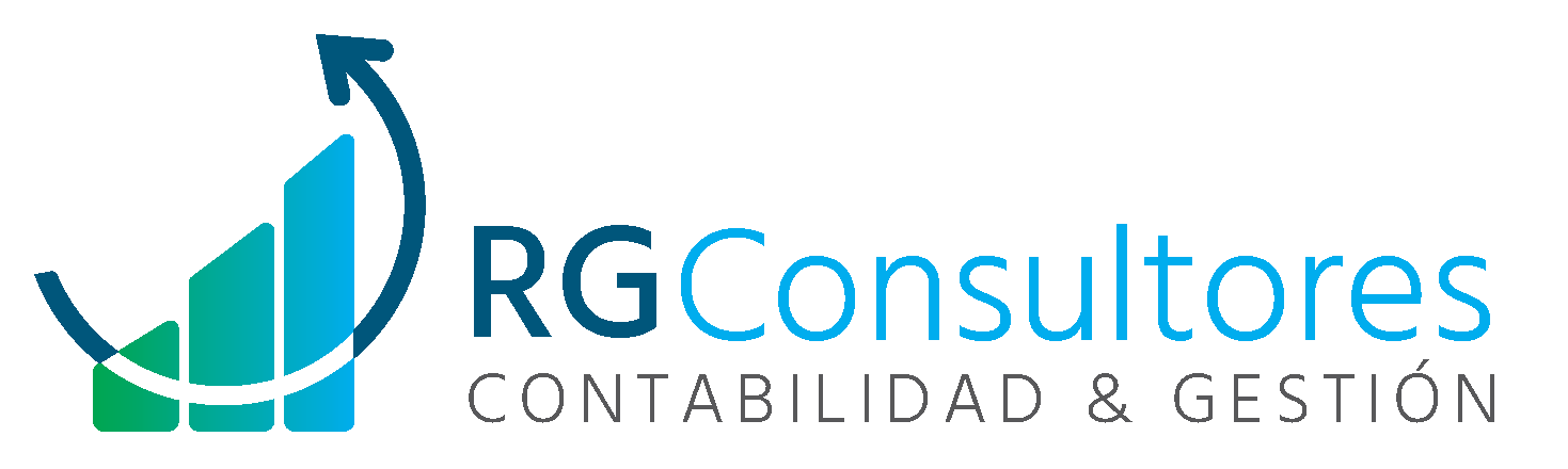 Logo of RG Consultores: bar graph with curved arrow, text 