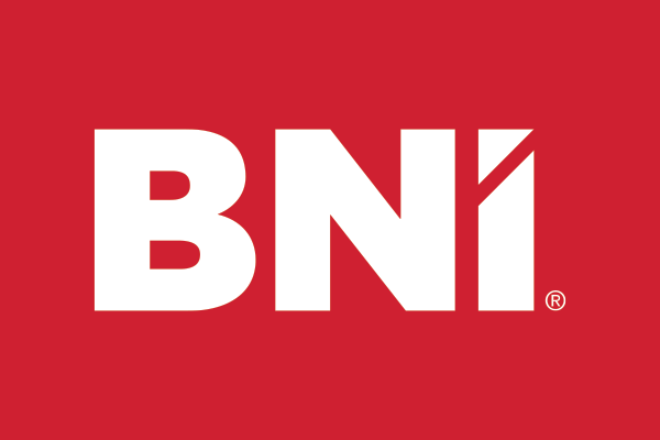 A red background with white letters that say bni