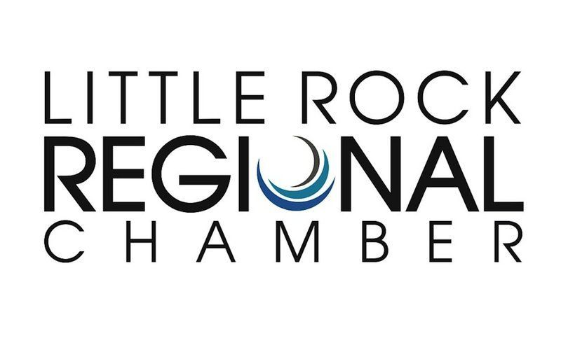The logo for the little rock regional chamber is black and blue.
