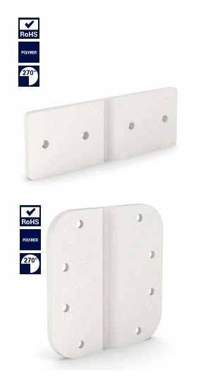 Ein Paar weisse Türscharniere auf weissem Hintergrund