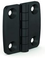 Eine Nahaufnahme eines schwarzen Türscharniers auf weißem Hintergrund.