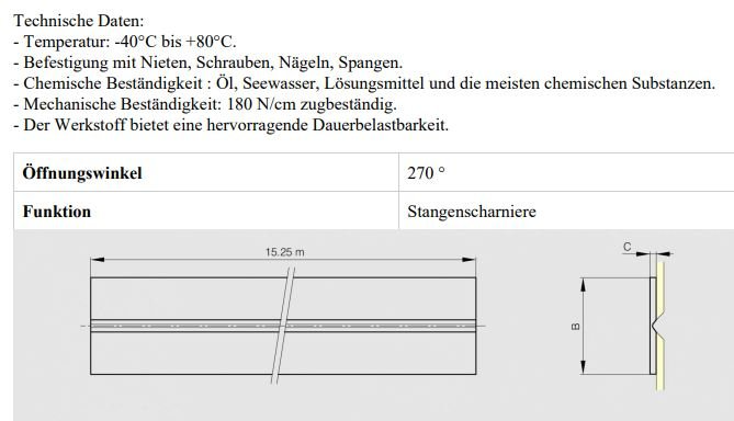Ein Bild eines technischen Datenblattes in Deutsch
