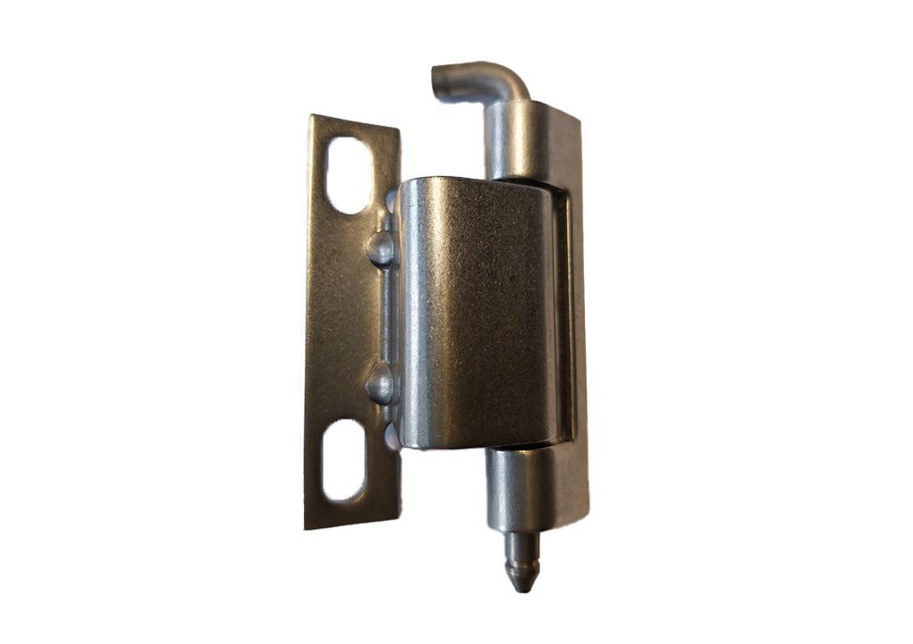 Eine Nahaufnahme einer Metallhalterung mit Schrauben auf weißem Hintergrund.