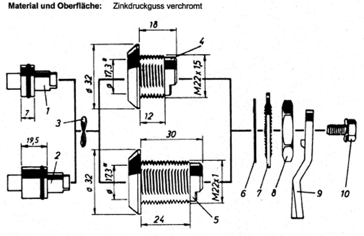 Eine Schwarz-Weiss-Zeichnung eines mechanischen Geräts