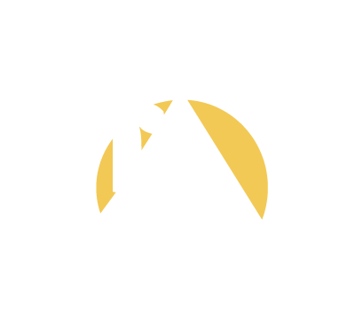 Mountain peak silhouette inside a yellow sun shape.