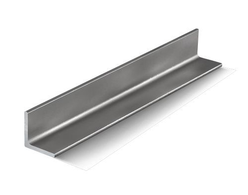 A stainless steel angle bar on a white background.