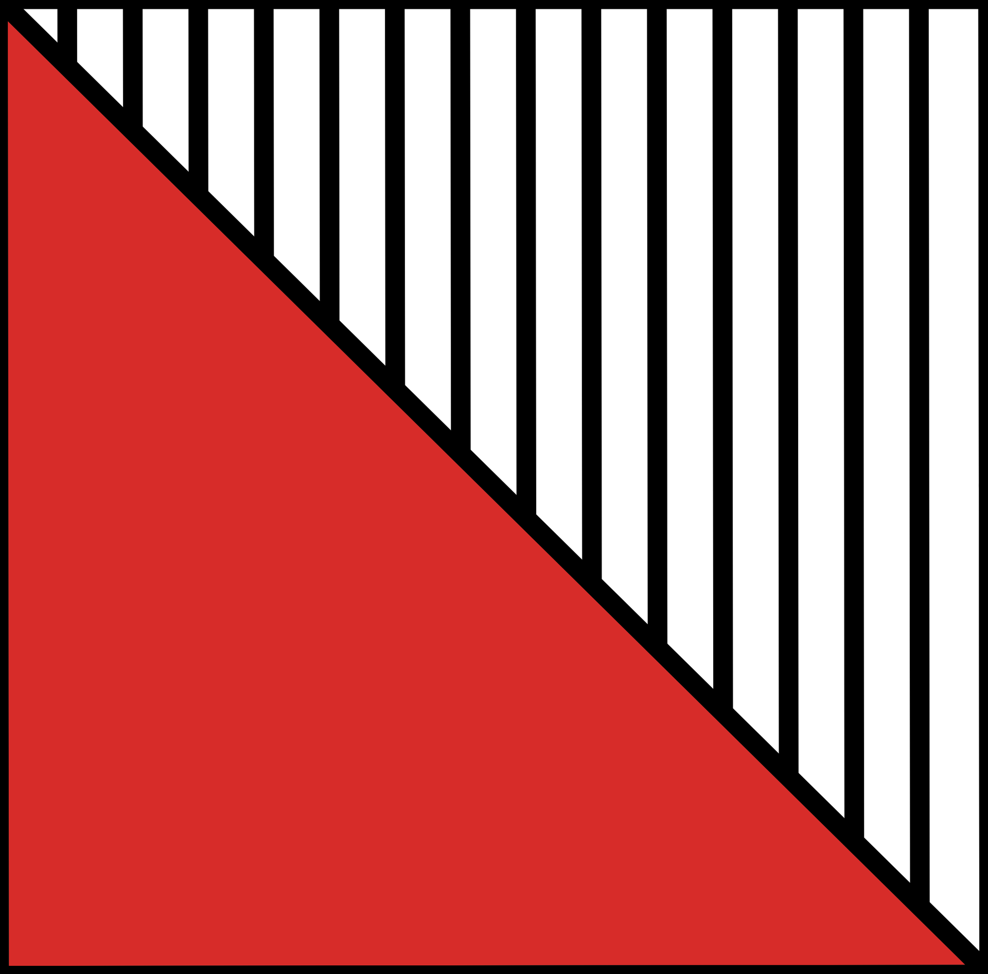Triangle rouge avec une partie supérieure rayée noir et blanc, divisée en diagonale.