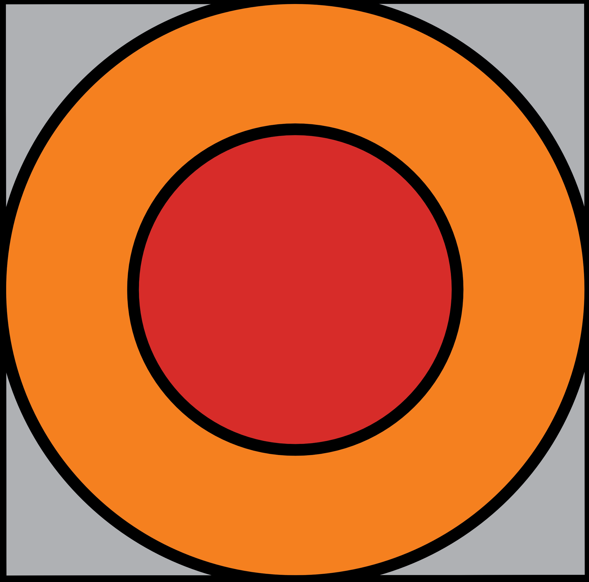 Anneau orange avec un cercle rouge centré sur un fond carré gris