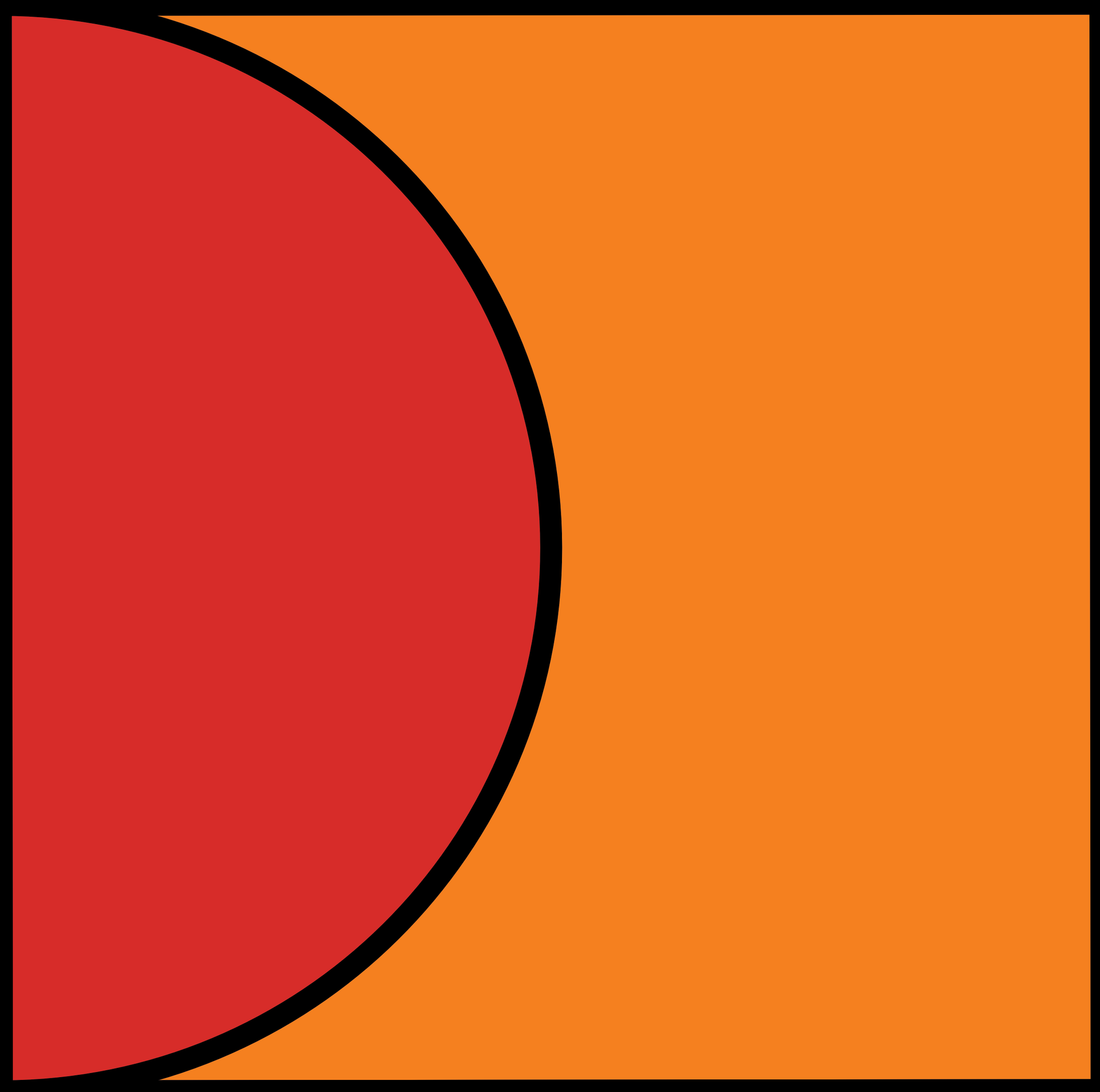 Graphique abstrait avec un demi-cercle rouge à gauche sur un fond orange.