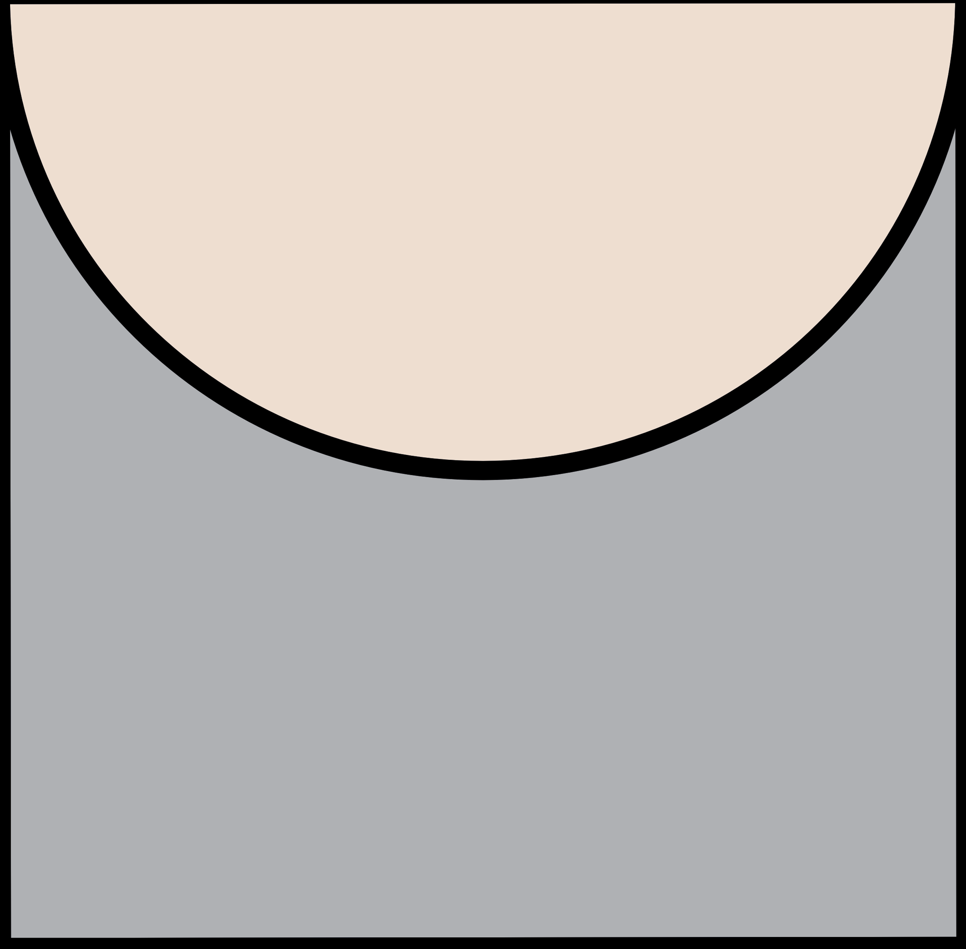Gros plan d'un cercle beige à contour noir sur fond gris, rogné en haut