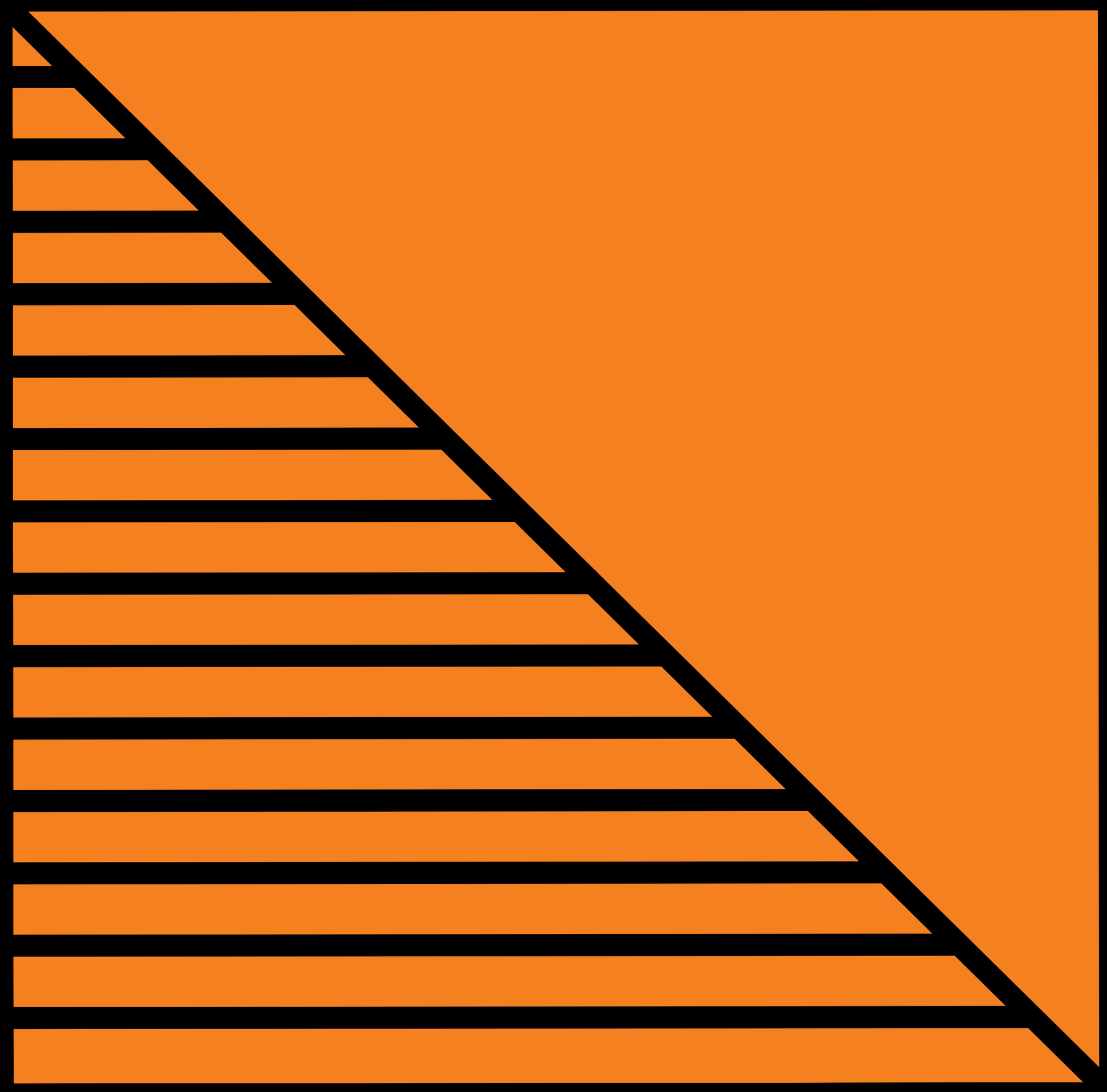 Carré orange avec une ligne diagonale noire et des rayures horizontales dans le triangle inférieur gauche