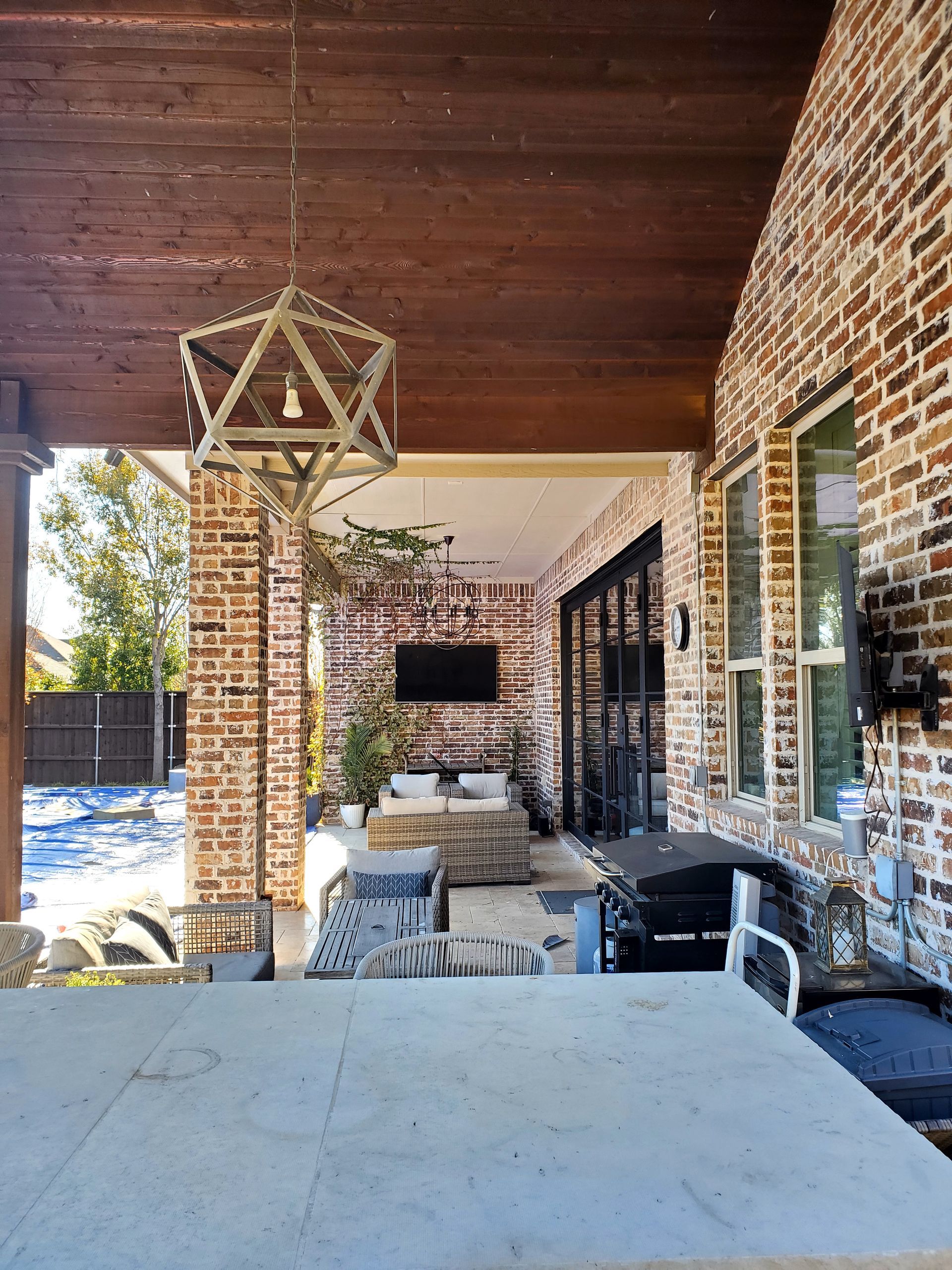 Covered outdoor patio, Cedar on ceiling