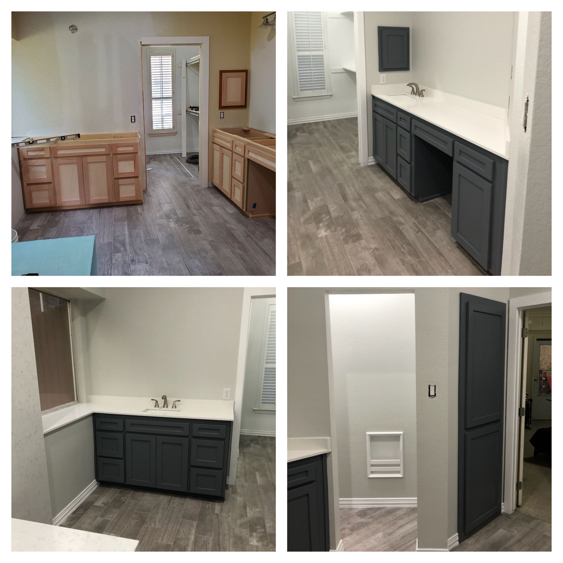 A collage shows a bathroom renovation. 