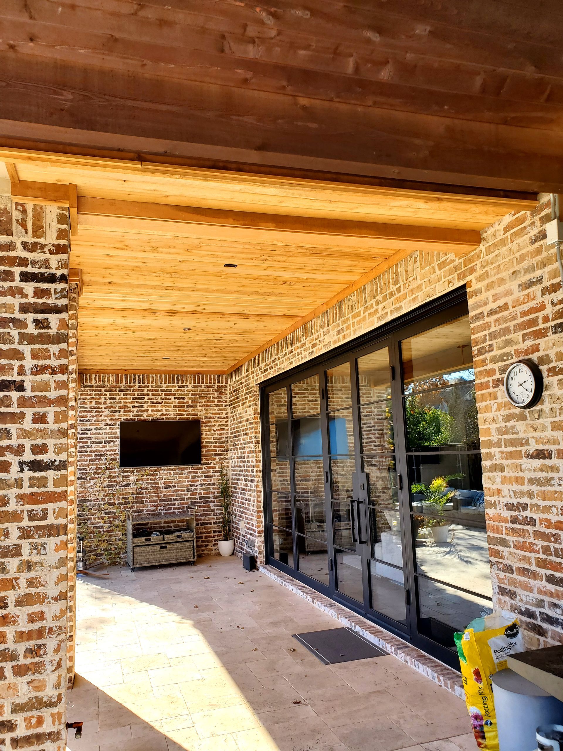 Tongue and Groove Cedar under outdoor patio overhang