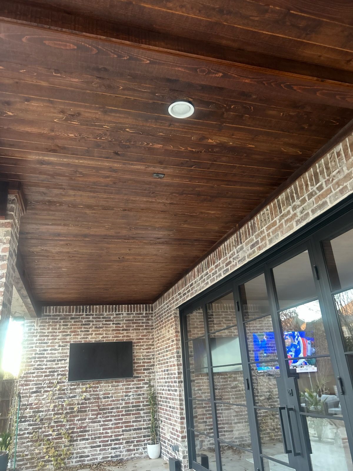 Tongue and Groove Cedar under outdoor patio overhang