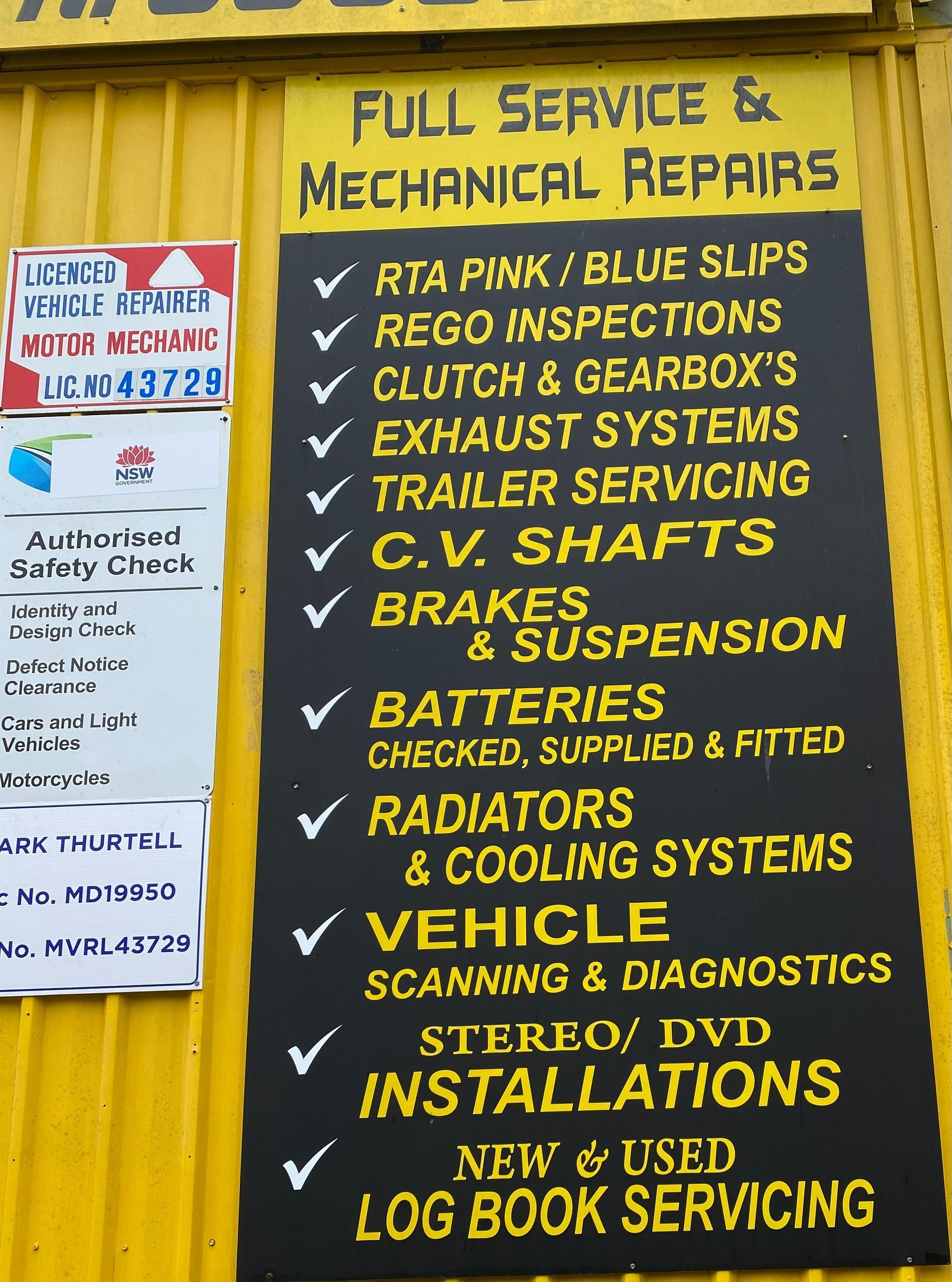 Yellow Sign Listing Auto Repair Services — Ballina Car Centre in Ballina, NSW