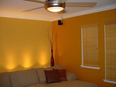 handyman paint job on a home theater with two different colors per wall.